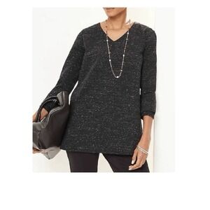 J. Jill Wearever Collection Black Speckled Double-Face Jersey‎ V-Neck Tunic M
